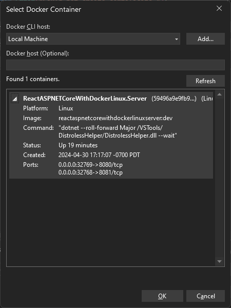 Select_Docker_Container_Menu Screenshot of select Docker Container Menu.