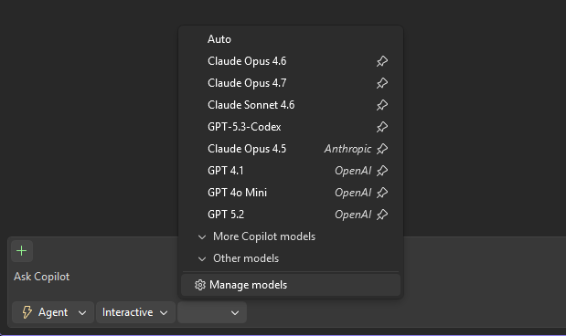 Model picker showing pin and collapse controls