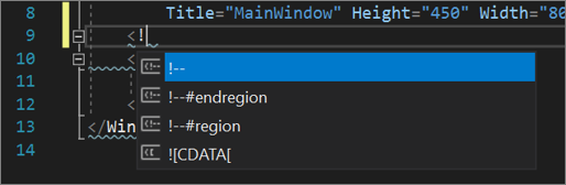 Screenshot of the right-click context menu to add comments in the XAML code editor The XAML code editor right-click add comments dialog