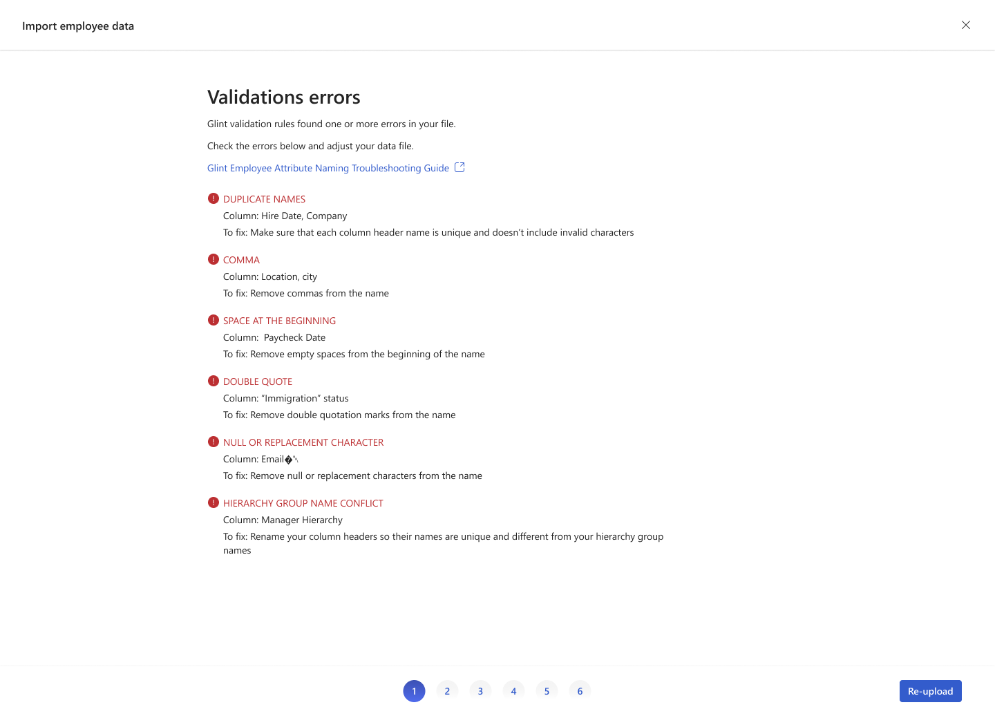 Screenshot of validation errors.