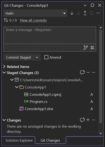 Captura de pantalla que muestra el cuadro de diálogo de confirmación de Git en Visual Studio.