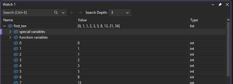 Capture d’écran montrant la fenêtre espion dans le débogueur Visual Studio.