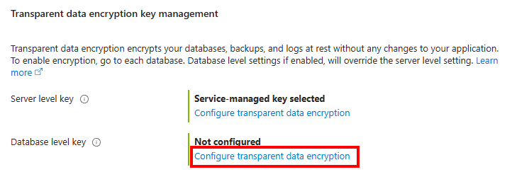 Screenshot del portale di Azure e del menu Sicurezza durante la creazione di un database SQL di Azure.