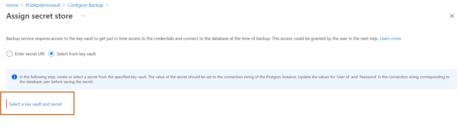 Screenshot che mostra le selezioni per l'assegnazione dell'archivio di segreti.