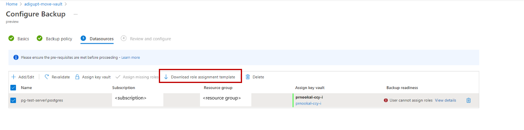 Screenshot che mostra l'opzione per scaricare un modello di assegnazione di ruolo.
