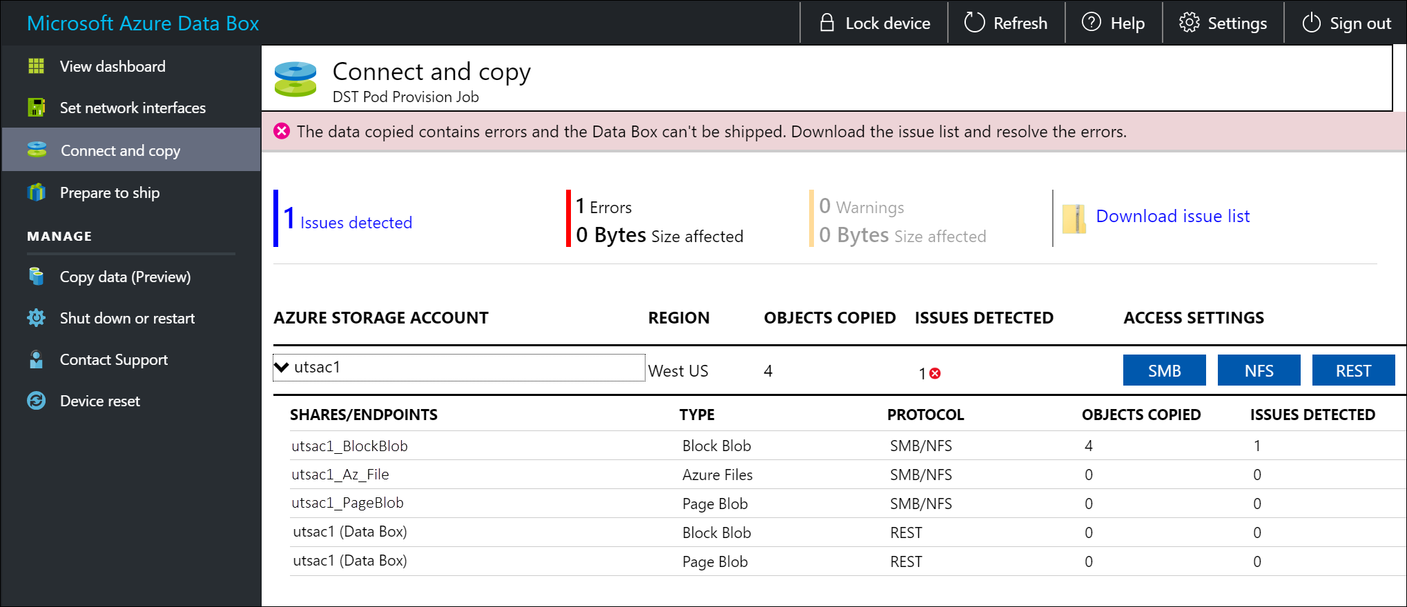 Scaricare e visualizzare gli errori in Connect and copy