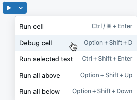 elemento di debug della cella nel menu Esegui cella