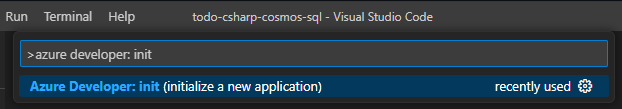 Screenshot dell'opzione per inizializzare una nuova app.