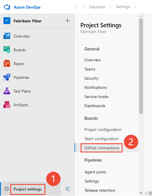 Screenshot di Impostazioni progetto, connessioni GitHub.