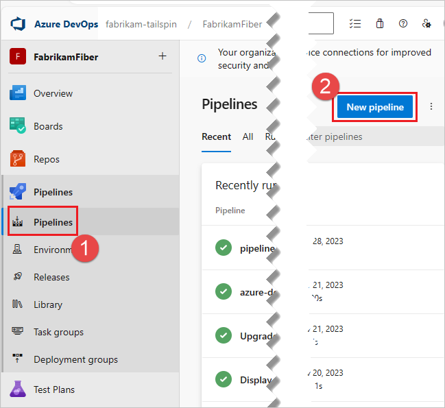 Screenshot del pulsante 'nuova pipeline'.