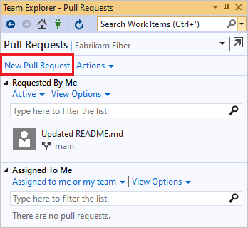 Screenshot della selezione di Nuova Pull Request.