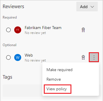 Screenshot che mostra la visualizzazione della politica per un revisore incluso automaticamente dalla politica del ramo.