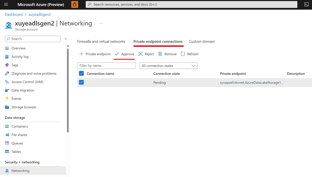 Screenshot di un nuovo endpoint privato del servizio collegato del database di Azure SQL Server 2022 3.