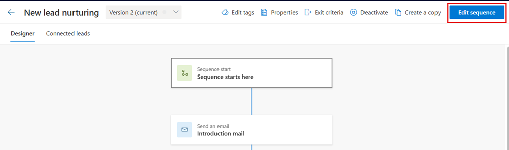 Screenshot dell'opzione Modifica sequenza in una pagina di visualizzazione sequenza.