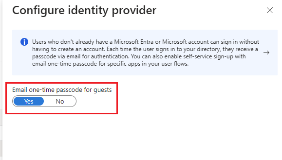 Screenshot che mostra l'interruttore Passcode monouso della posta elettronica.