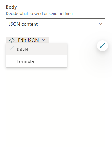 Screenshot del contenuto JSON selezionato per il tipo di contenuto principale.