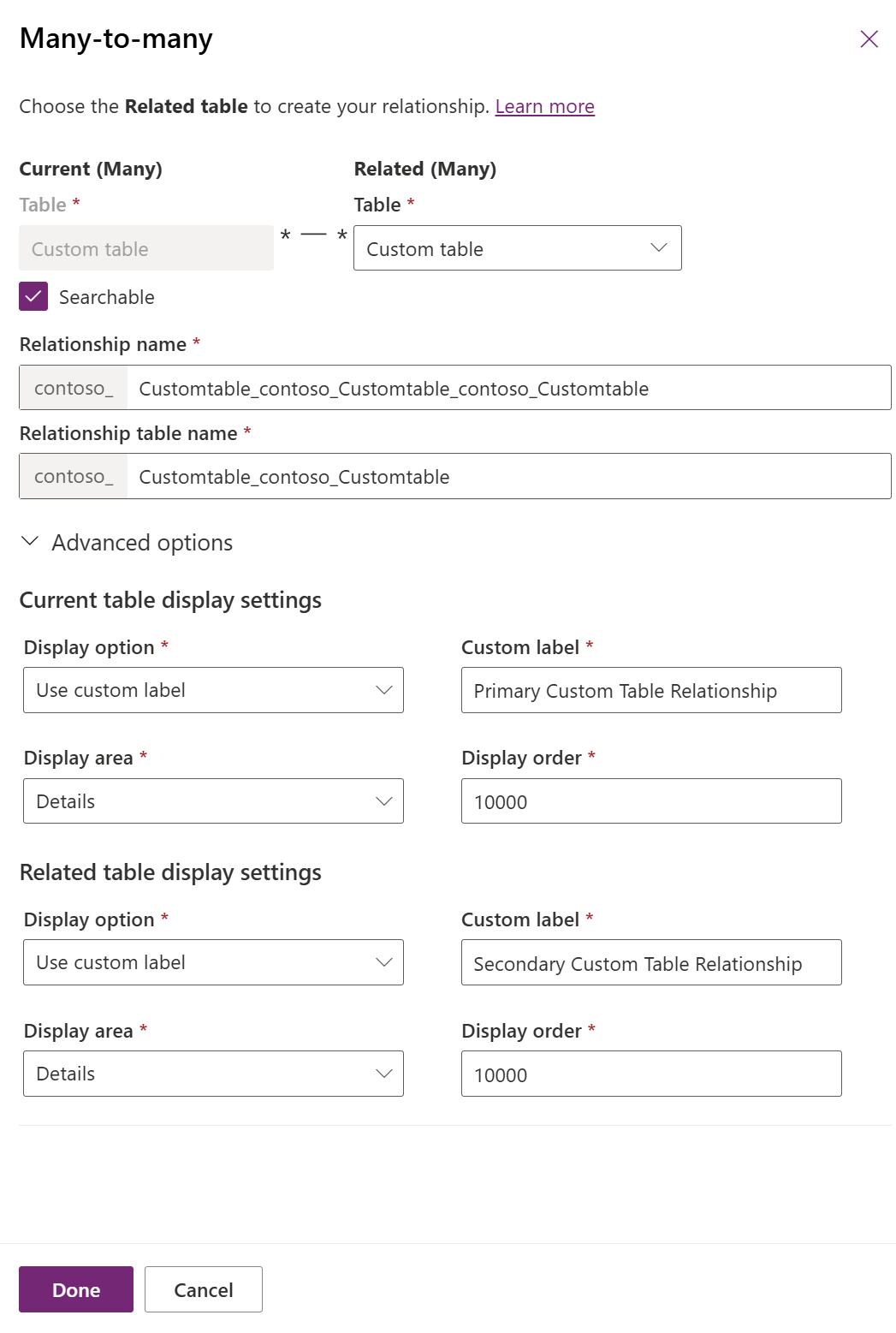 Configurazione della relazione di tabella autoreferenziale.