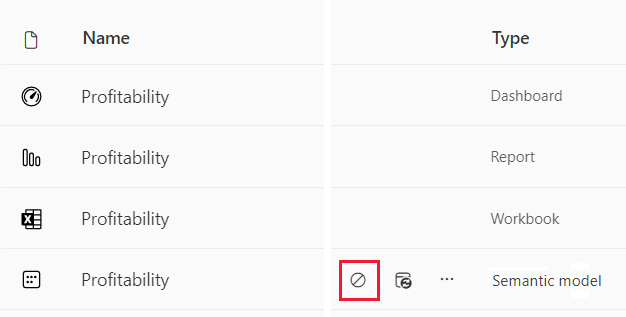 Screenshot dell'arresto di un aggiornamento del modello semantico.