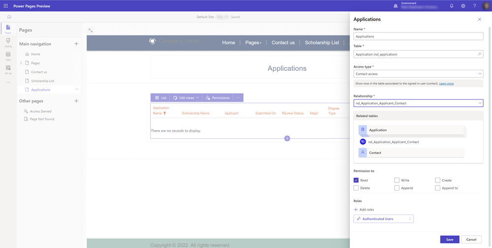 Screenshot di una tabella filtrata in base all'utente attualmente connesso.