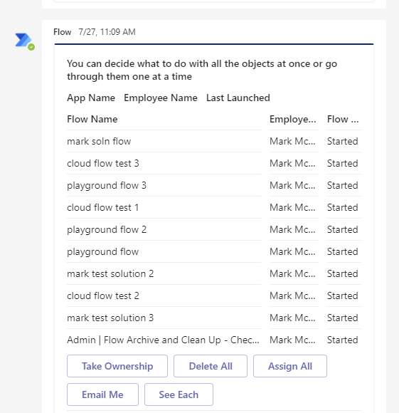 Screenshot che mostra il testo di esempio che invita i manager a intervenire sugli oggetti orfani.