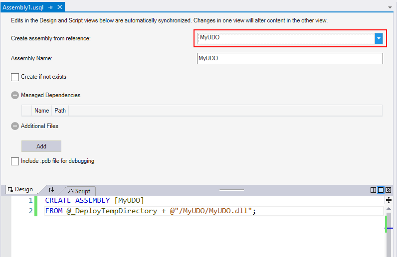 Strumenti Data Lake per Visual Studio - Creare un assemblaggio a partire da un riferimento