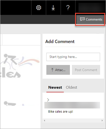 Screenshot del pulsante Commenti su un report.