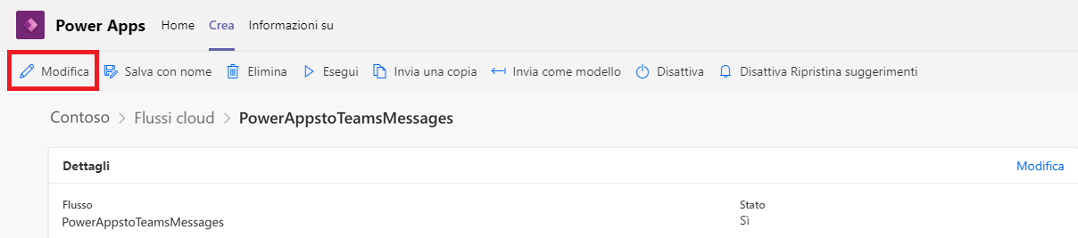 Screenshot della finestra popup dei puntini di sospensione con l'opzione Modifica evidenziata