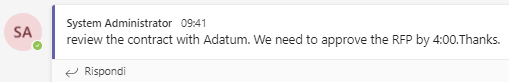Screenshot del messaggio con oggetto Nuova attività.