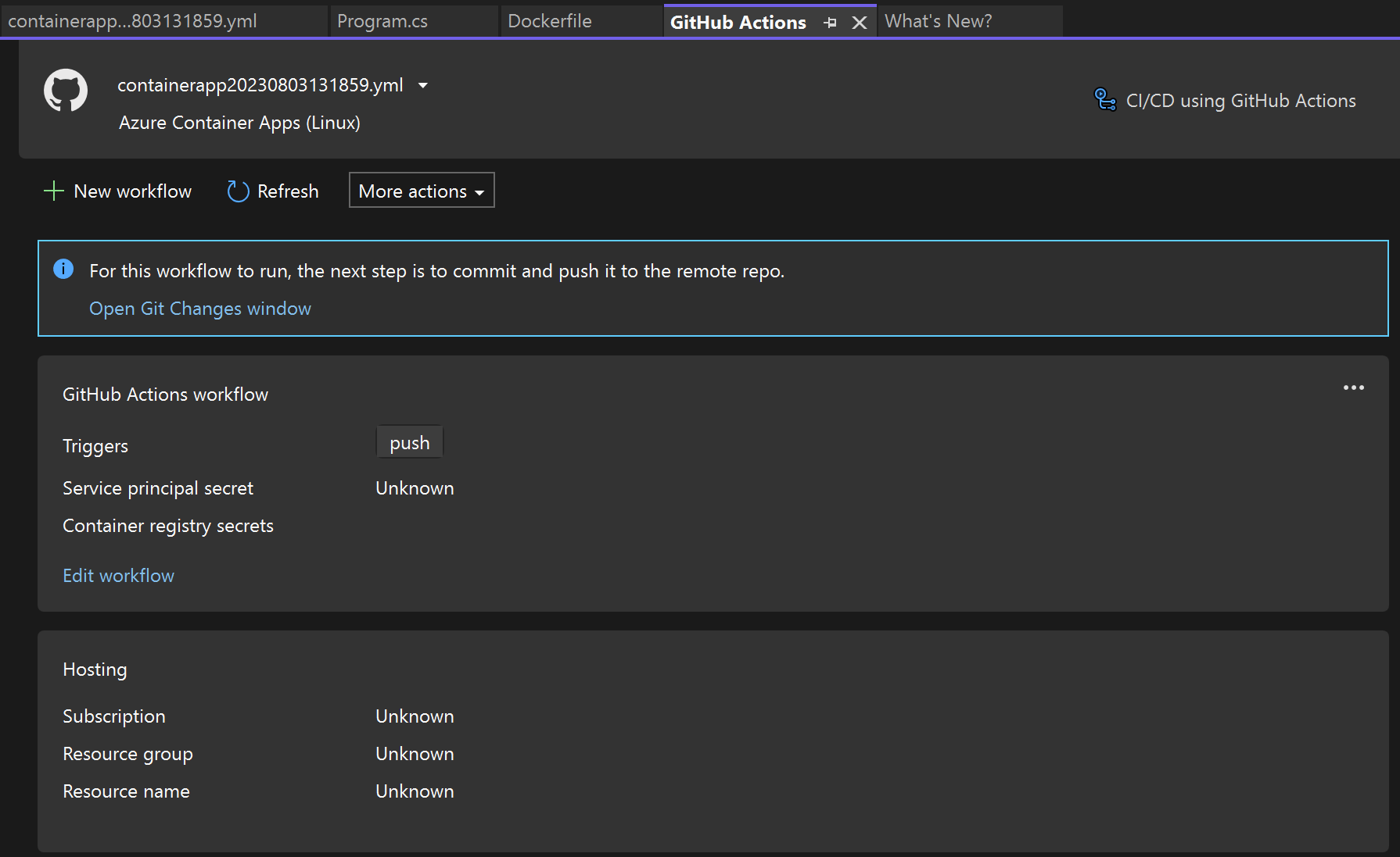 Screenshot della scheda GitHub Actions.