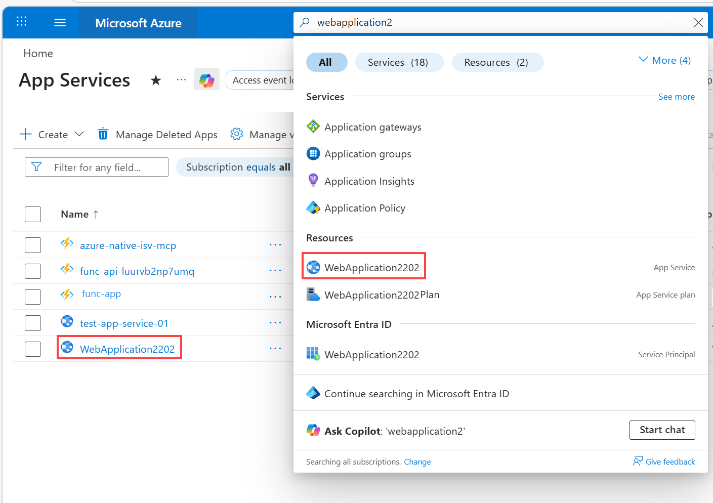 Screenshot di Azure Search.