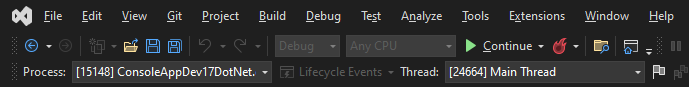 Screenshot della barra Percorso di debug.