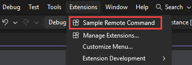 Screenshot che mostra il comando di esempio in Visual Studio.