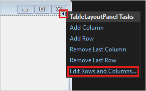 Screenshot mostra i compiti del TableLayoutPanel.