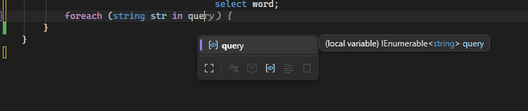 Screenshot di un popup di completamento delle parole in IntelliSense in Visual Studio.