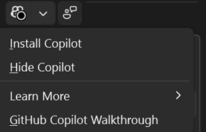 Screenshot che mostra il badge copilot quando Copilot non è installato.