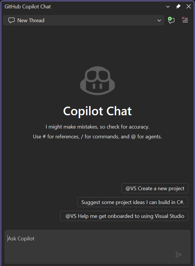 Screenshot della finestra Chat di Copilot.