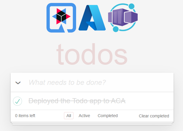 Container Apps で実行されている Todo サンプル アプリのスクリーンショット。