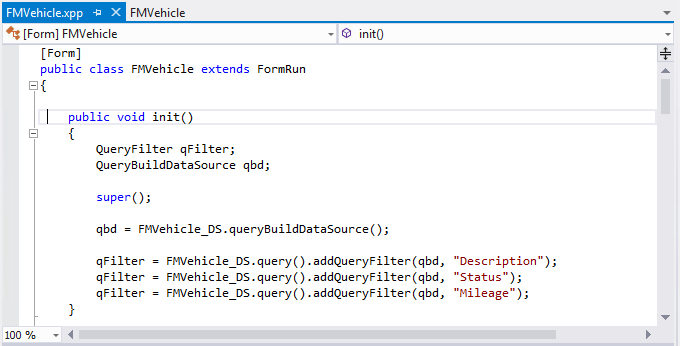 Visual Studio のコード エディターのスクリーンショット。