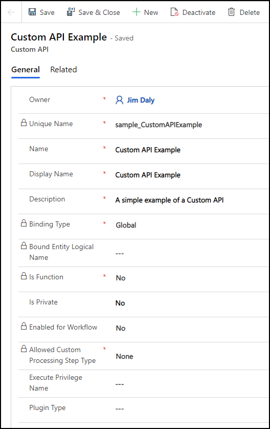 保存済みのカスタム API フォーム。