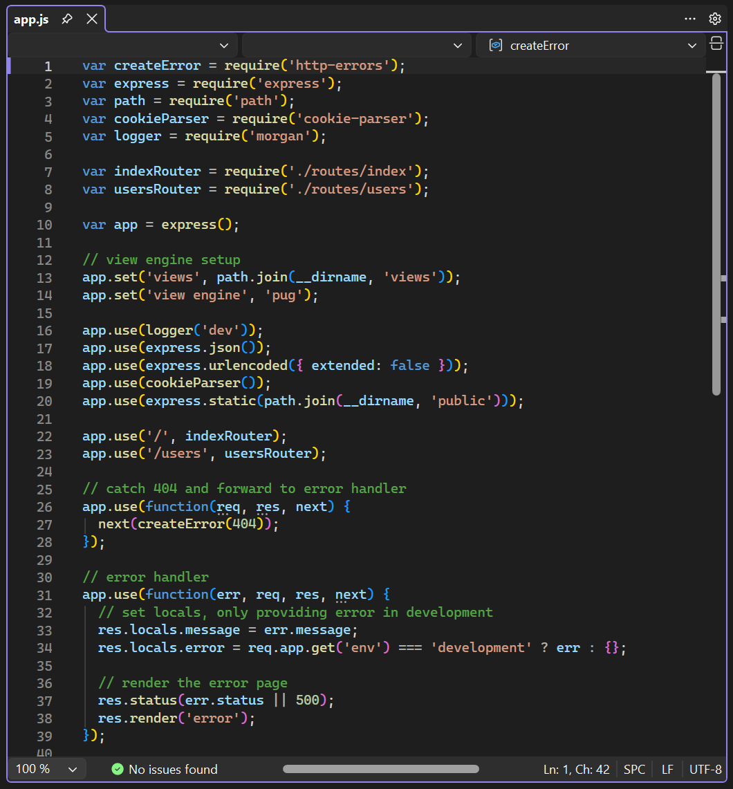 Visual Studio のエディターで開かれているアプリケーション ファイルのスクリーンショット。