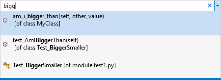 Visual Studio の [移動] コマンドを示すスクリーンショット。