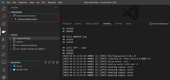 Captura de tela mostrando um exemplo de como executar um contêiner no VS Code.