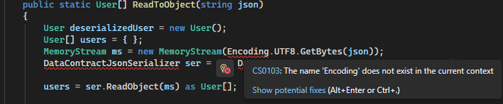 Captura de ecrã a mostrar como usar a lâmpada para corrigir código em Visual Studio.