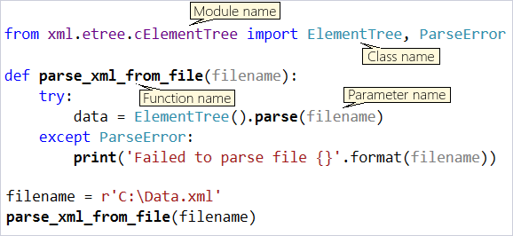 Captura de tela que mostra a coloração de código e sintaxe no editor do Visual Studio.